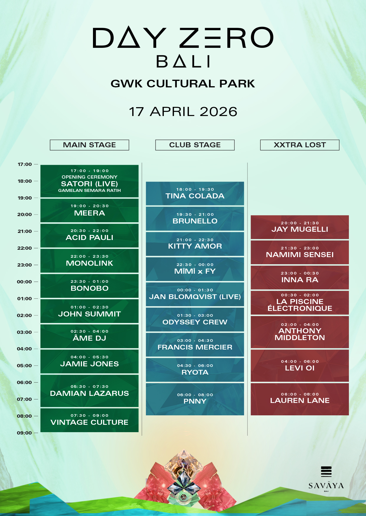 Day Zero Bali - Set Times